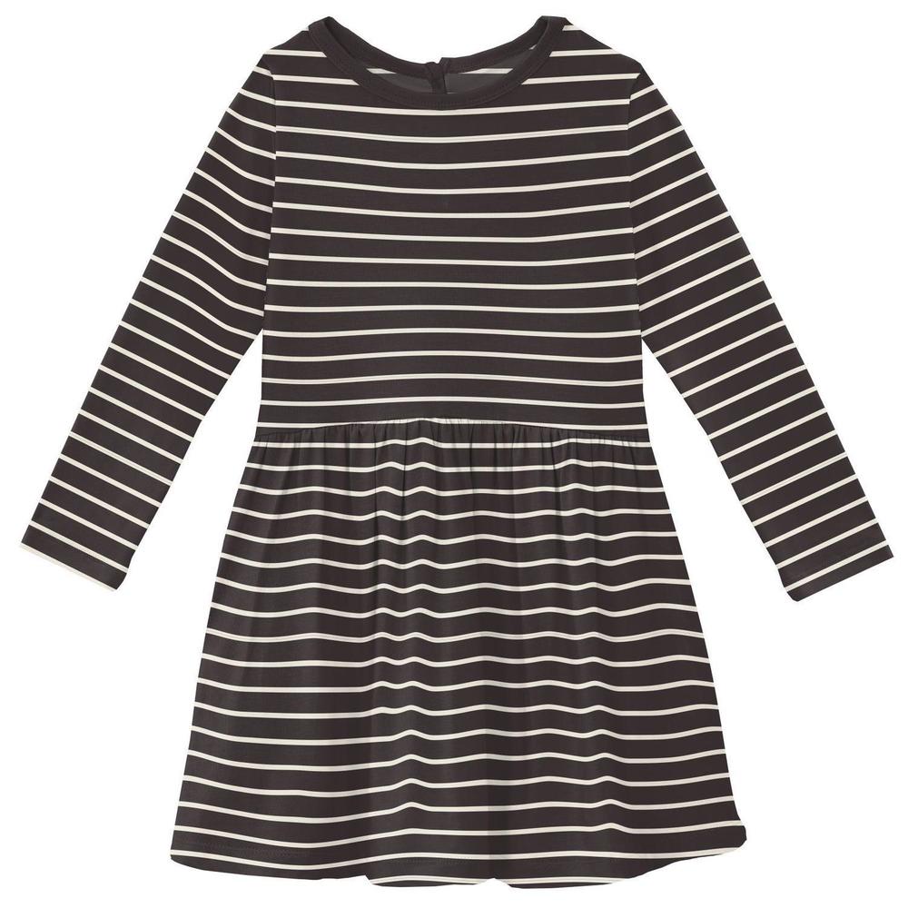NEW KICKEE girls' bamboo print long sleeve twirl dress in 90s stripe